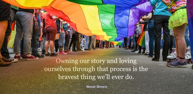 Quote by Brene Brown - Owning our story and loving ourselves through that process is the bravest thing we'll ever do