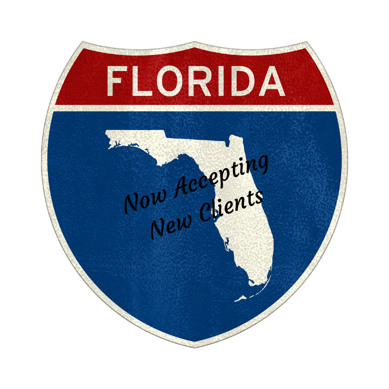 State of Florida Road Sign: Now Accepting New Mental Health Counseling Clients in Florida