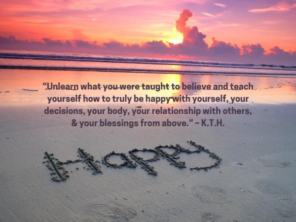 Happy - Written in the Sand - K.T.H. Quote - Teach Yourself to be Happy